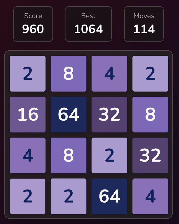 Screenshot of AI 2048: Learning Through Reinforcement project